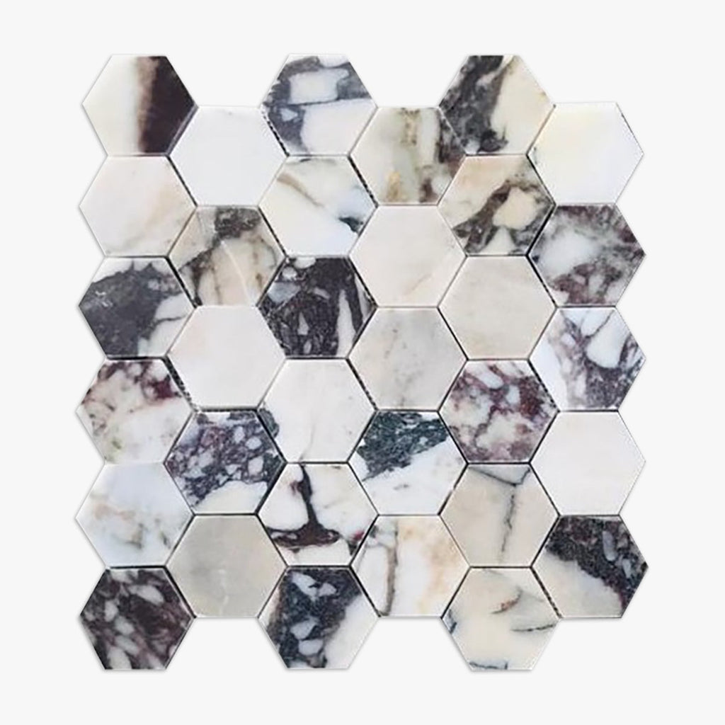 Calacatta Viola Honed 3 Inch Hexagon Marble Mosaic