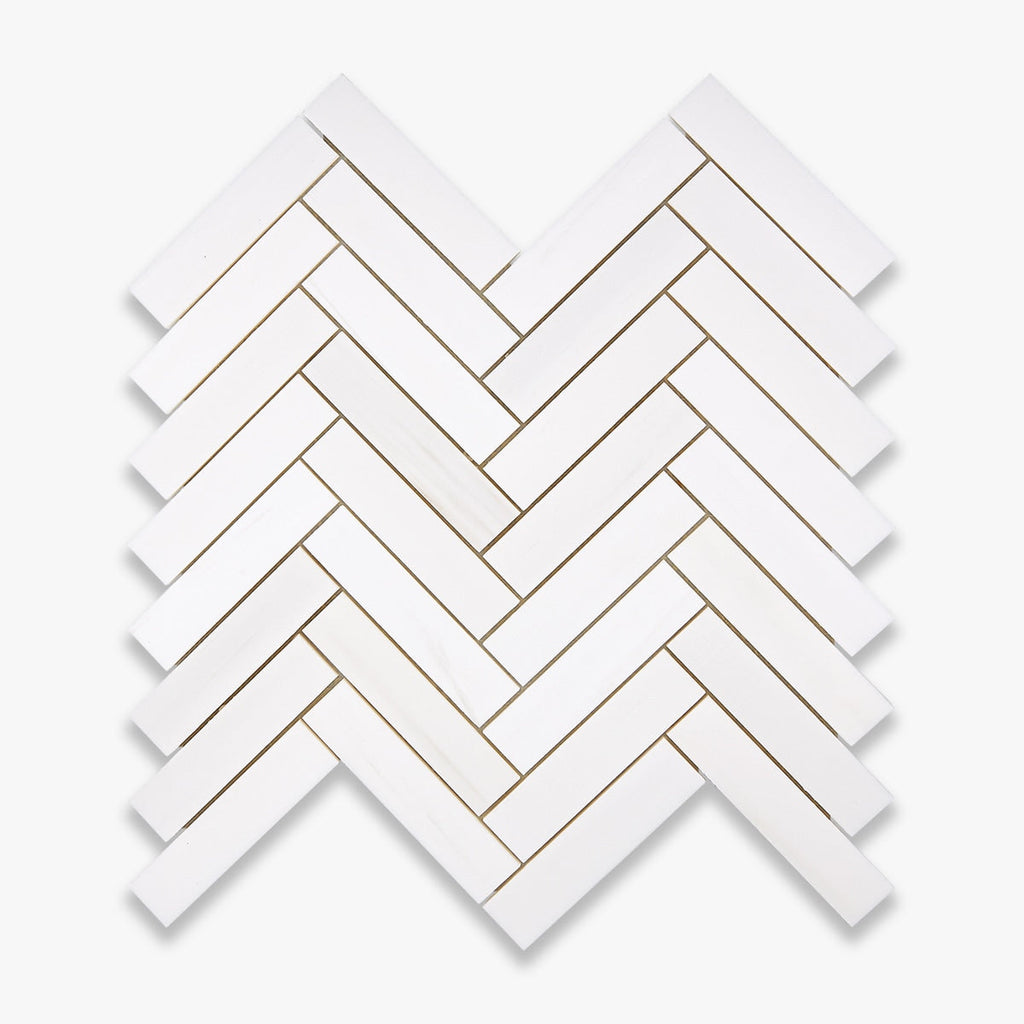 Bianco Dolomite Honed 1x4 Herringbone Marble Mosaic