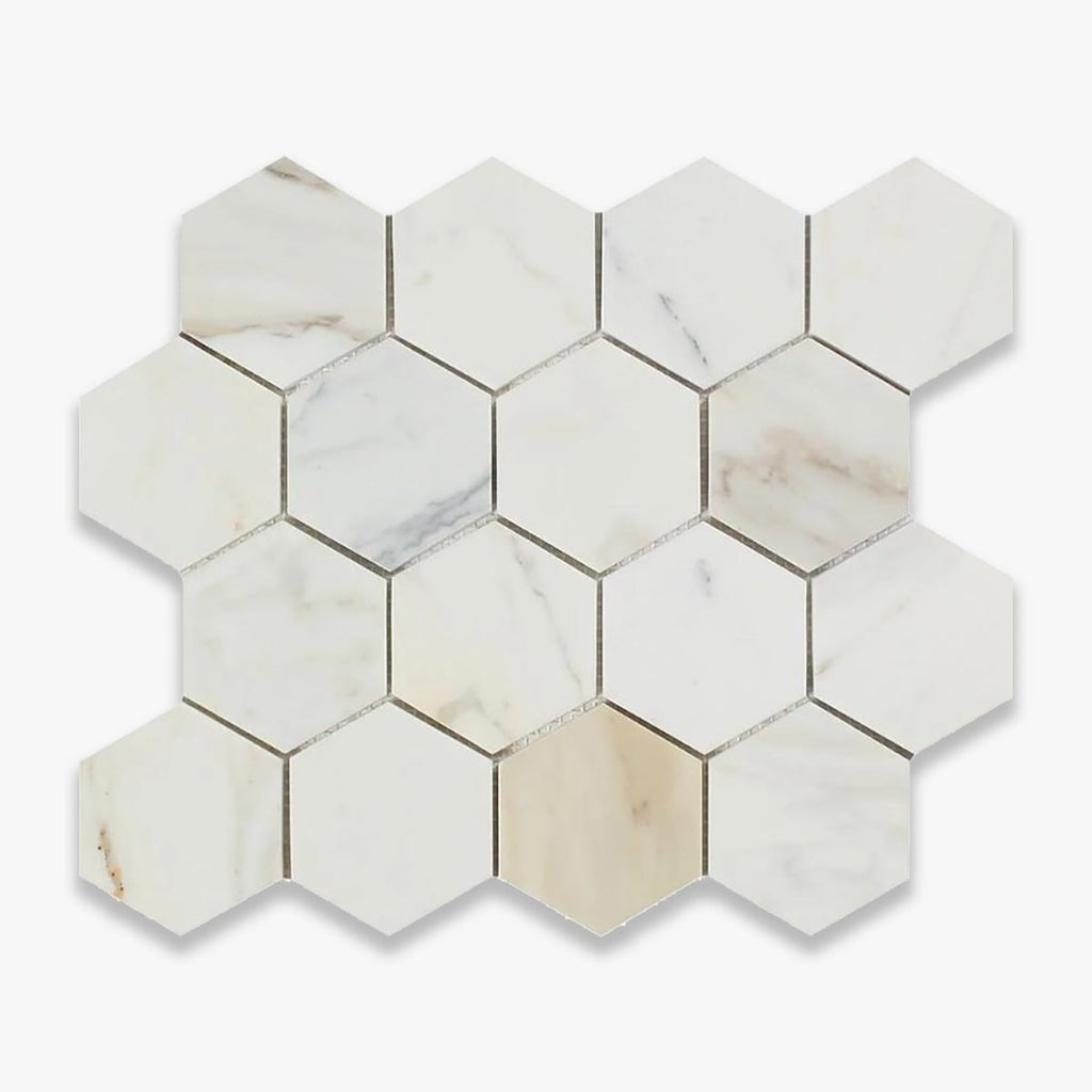 Calacatta Gold Polished 3 INCH Hexagon Marble Mosaic