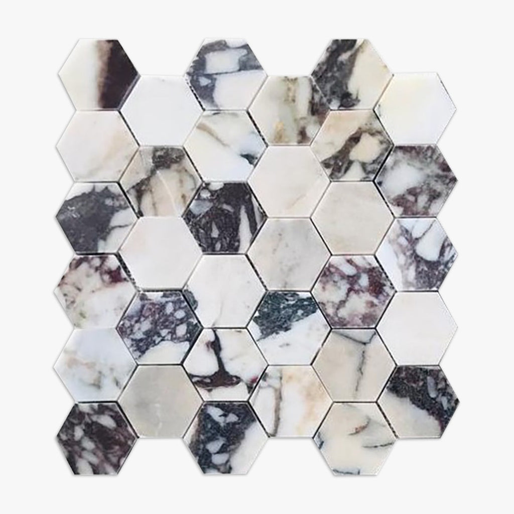 Calacatta Viola Polished 3 Inch Hexagon Marble Mosaic