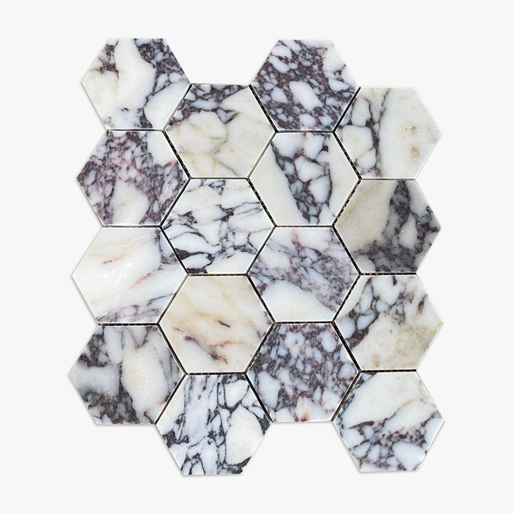 Calacatta Violette Polished 3 Inch Hexagon Marble Mosaic