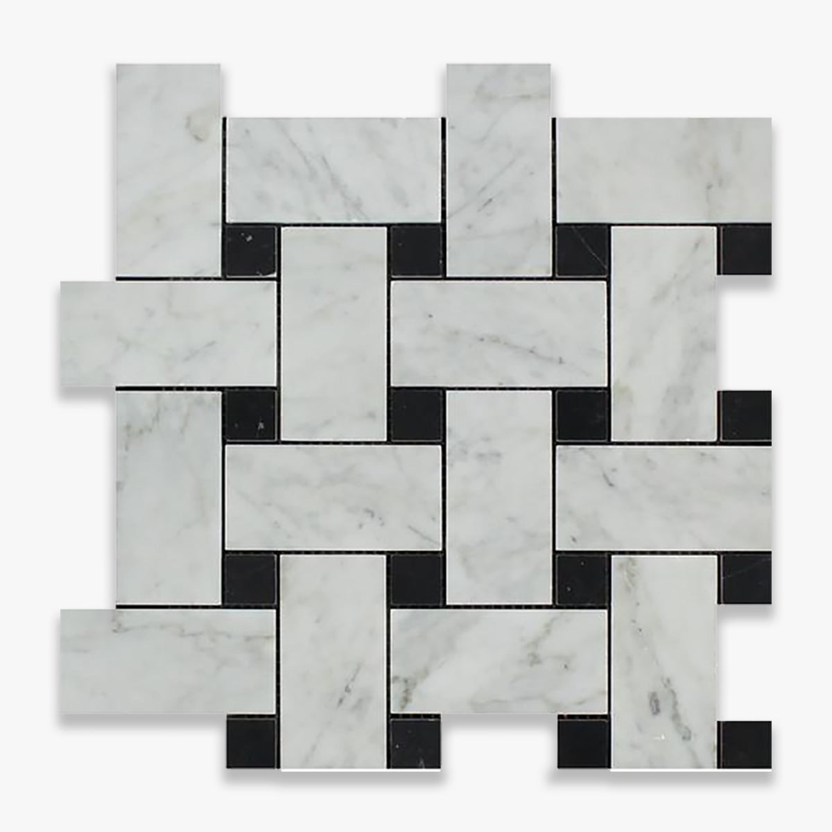 Calacatta Bellini Honed 2x4 Basketweave Black Dot Marble Mosaic