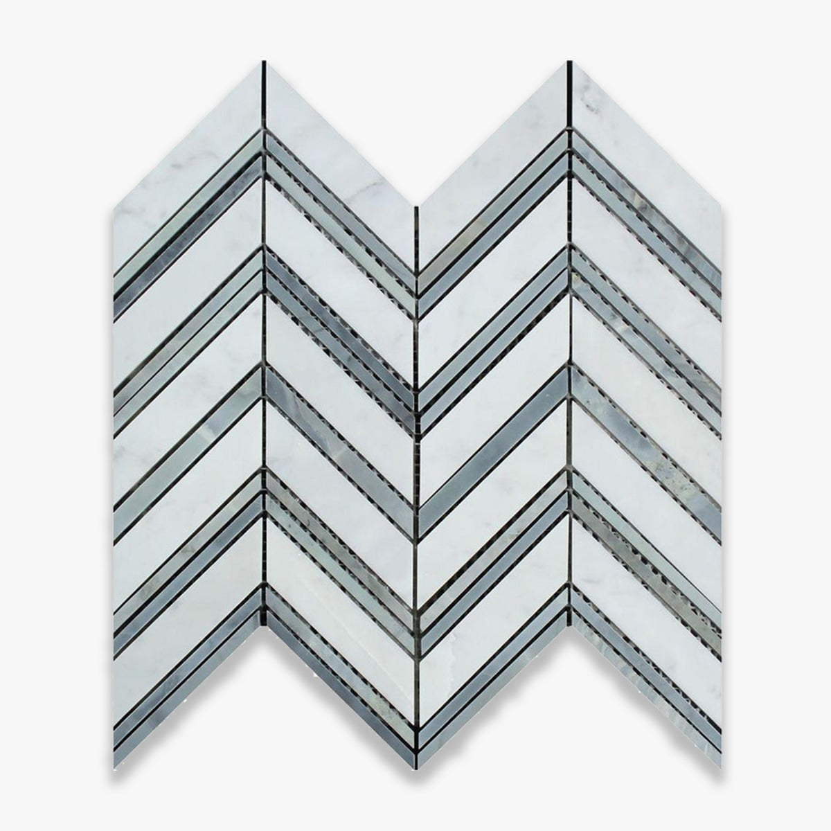 Calacatta Bellini Honed Chevron with Bardiglio Marble Mosaic