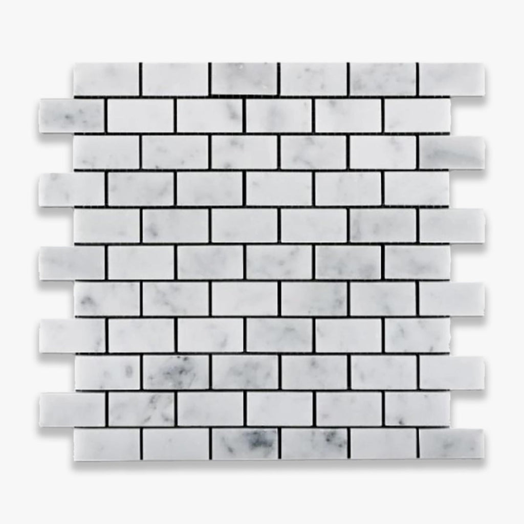 Carrara White Polished 1x2 Brick Marble Mosaic