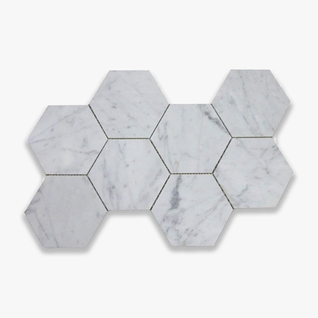 Carrara White Polished 5 INCH Hexagon Marble Mosaic